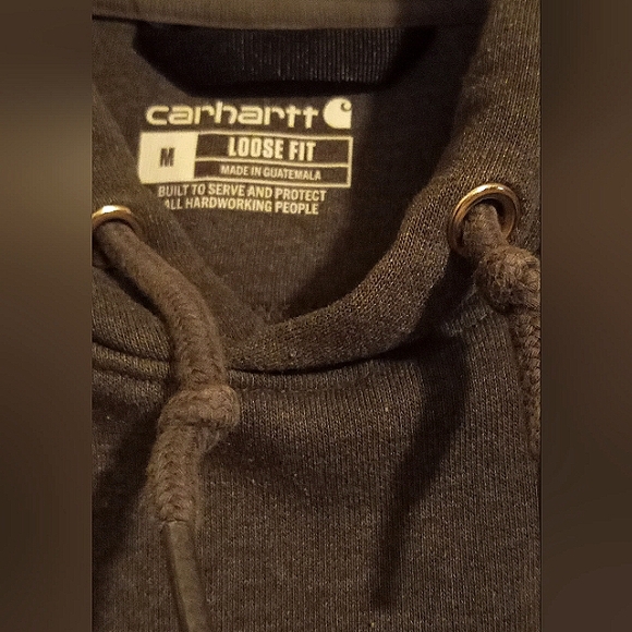 CARHARTT MEN'S MEDIUM LOOSE FIT GRAY HOODED LOGO SLEEVE SWEATSHIRT. - Picture 2 of 6